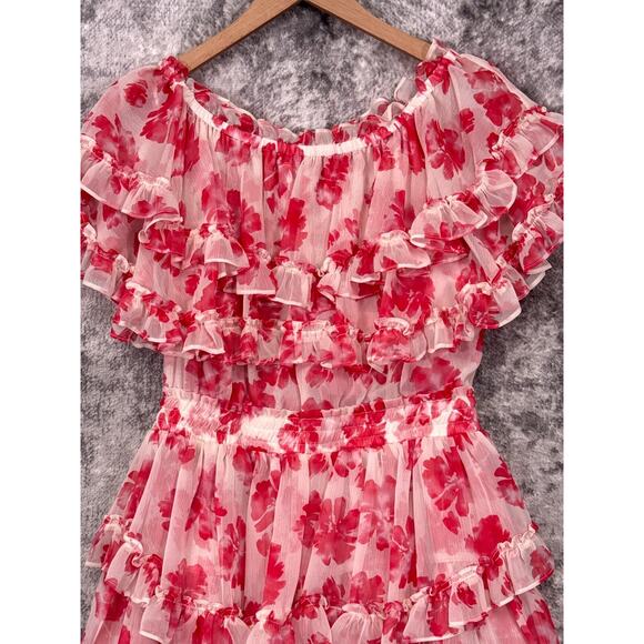 New MISA Los Angeles Dress Medium Womens Floral Ruffle Off The Shoulder Mini - Picture 2 of 8
